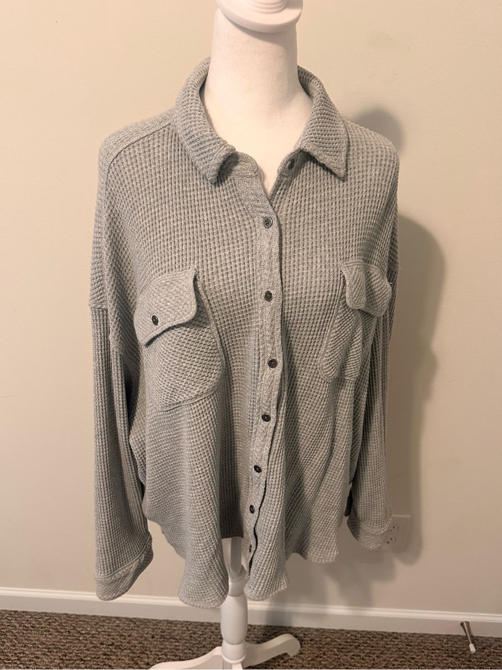 Aerie LumberJane Waffle Shirt Light Gray Size Large